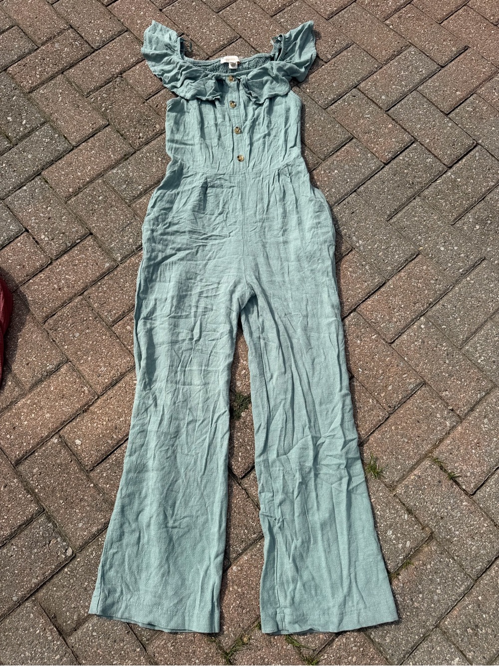Off-Shoulder Wide-Leg Jumpsuit - Sage Green Size M